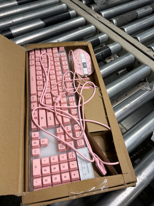 Photo 3 of Gaming Keyboard and Mouse Combo, K1 RGB LED Backlit Keyboard with 104 Keys Computer PC Gaming Keyboard for PC/Laptop (Pink) K1 pink