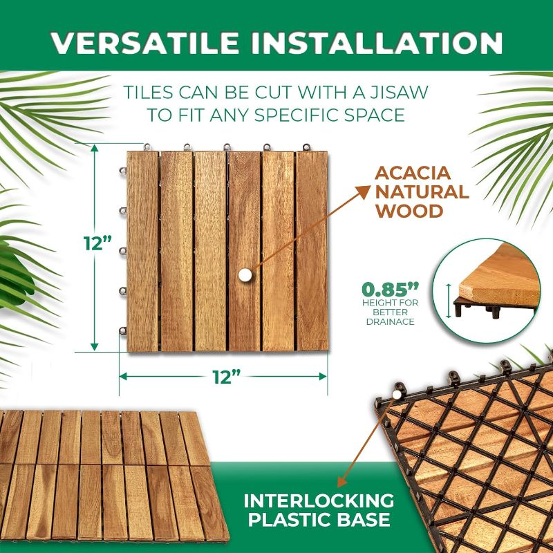 Photo 1 of AK Interlocking Deck Tile (Pack of 9,), Interlocking Patio Tile in Solid TEAK Wooden Oiled Finish Waterproof