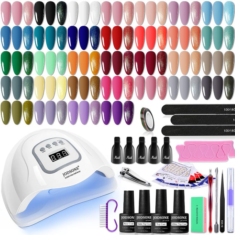 Photo 1 of EFA Gel Nail Polish Kit with U V Light 54 Pcs, 32 Colors Classic Popular Gel Nail Kit Soak Off Nail Polish Gel Set with Base Matte/Glossy Top Coat Nail Art Decorations Manicure Tools DIY Gifts