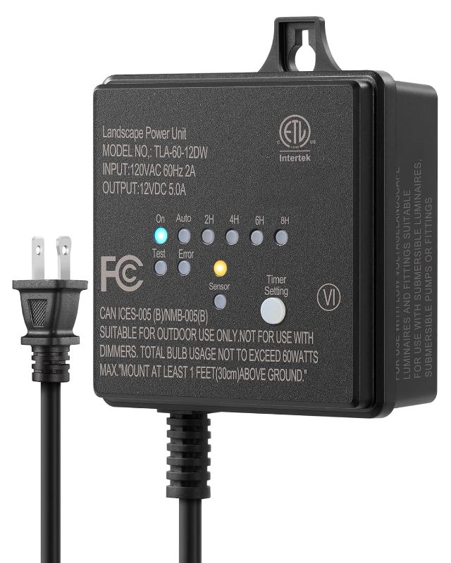 Photo 1 of DEWENWILS 60W 120V AC to 12V DC Outdoor Low Voltage Transformer with Timer and Photocell Light Sensor, Weatherproof, Specially for LED Landscape Lighting, Spotlight, Pathway Light, ETL Listed
