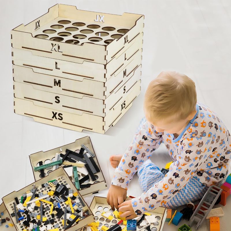 Photo 1 of 5 Tray Toy Blocks Sorter Sifter Box Used for Lego, 5 Different Size Lego Blocks Sorting Boxes, Wooden Organizers and Storage