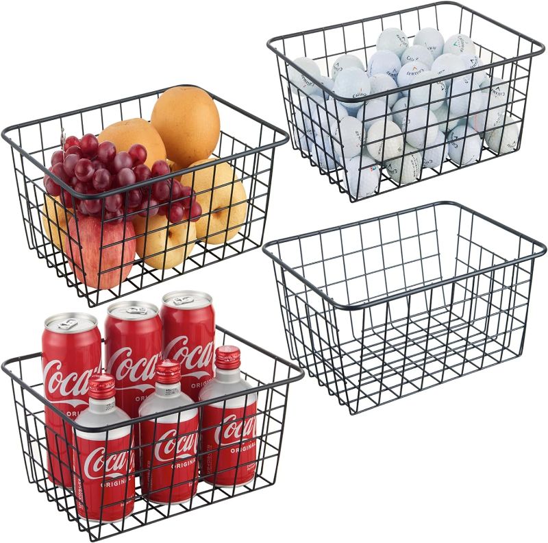 Photo 1 of  Storage Basket 4 Pack, Perfect Kitchen Pantry Organization Storage Basket,Laundry Basket,Countertop Organization,Use to Kitchen,Bathroom,Bedroom,Living Room,Office,Black