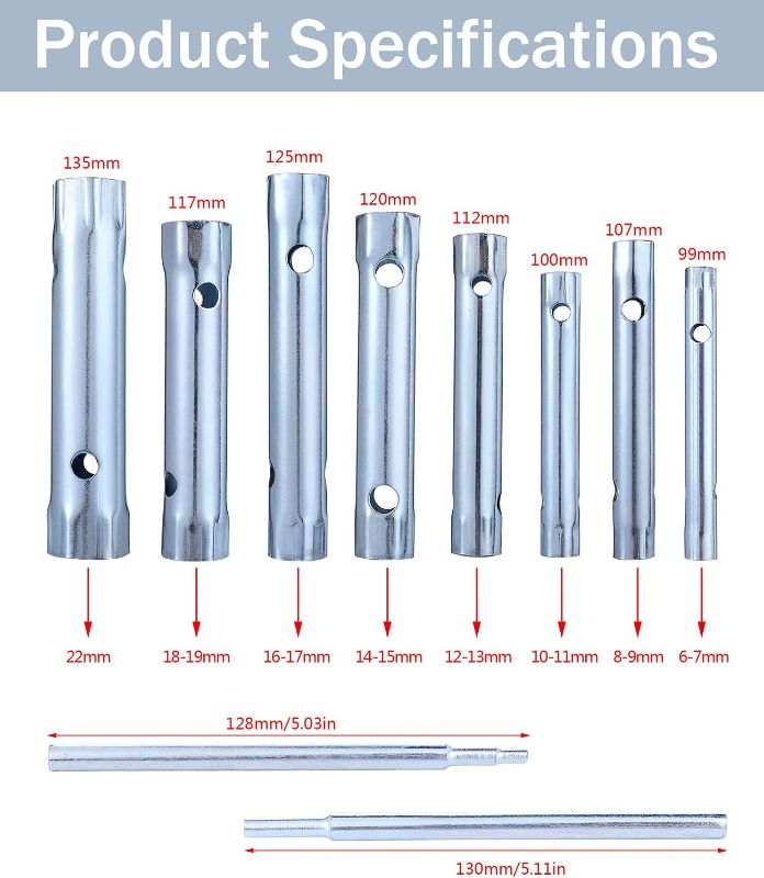 Photo 1 of  Piece Tubular Wrench Set, Corrosion Resistant Titanium Steel, 6/7mm - 20mm Sizes