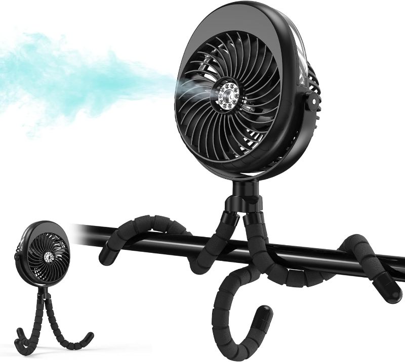 Photo 1 of ***USED** COMLIFE Misting Baby Stroller Fan, 270° & 360° Pivoting Portable Fan, Battery Operated USB Fan, Handheld Misting Fan, with Flexible