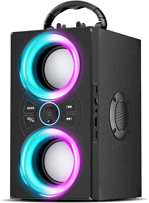 Photo 1 of DINDIN Bluetooth Speakers, 40W Peak Wireless Speaker with Subwoofer, TWS, Big Bass, 80dB Portable Party Speaker with Lights for Beach, BBQ, Outdoor, Camping, Travel