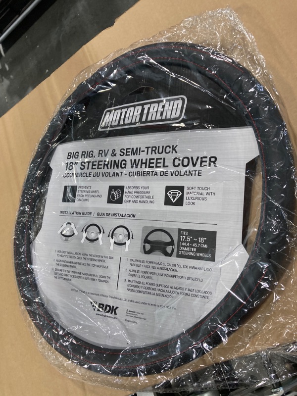 Photo 3 of BDK Motor Trend 18 Inch Car Steering Wheel Cover for Trailer Truck - Heavy Duty Protection Black Black