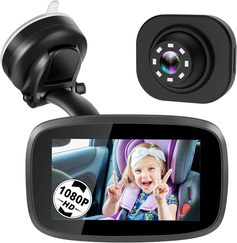 Photo 1 of ***stock photo is similar to actual item***Baby Car Mirror, Shybaby Baby Car Camera Monitor Wide View, HD Night Vision Function and Reusable Sucker Bracket, Safety Rear Facing Car Set Camera Infants Kids Toddlers Black
