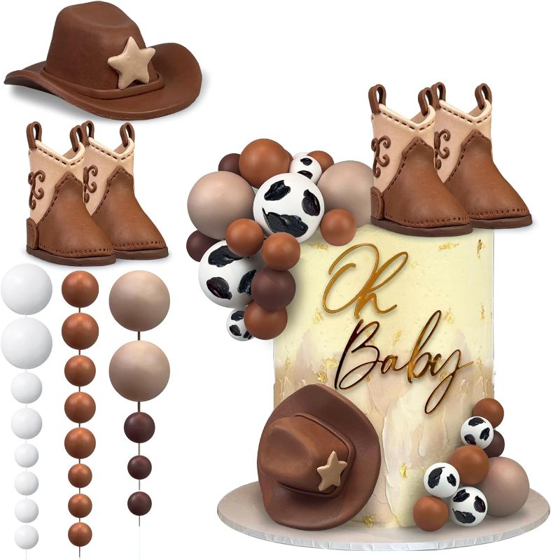 Photo 1 of 28PCS Cowboy Cake Decorations Cowboy Hat and Boot Cake Toppers Western Cowboy Birthday Baby Shower for Western Theme Party Favors Supplies