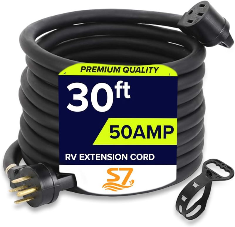 Photo 1 of 30FT 50 Amp RV/EV Extension Cord Outdoor with Grip Handle, 4 Prong Flexible Heavy Duty 6/3+8/1 Gauge STW RV Power Cord Waterproof, NEMA 14-50P to 14-50R,Black,UL Listed