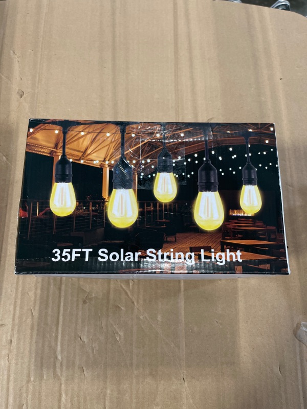 Photo 1 of 35FT Solar String Lights Outdoor Waterproof, Outdoor String Lights Solar Powered, Patio Lights with S14 Shatterproof Sockets, IP65 Commercial Grade LED Solar String Lights for Outside