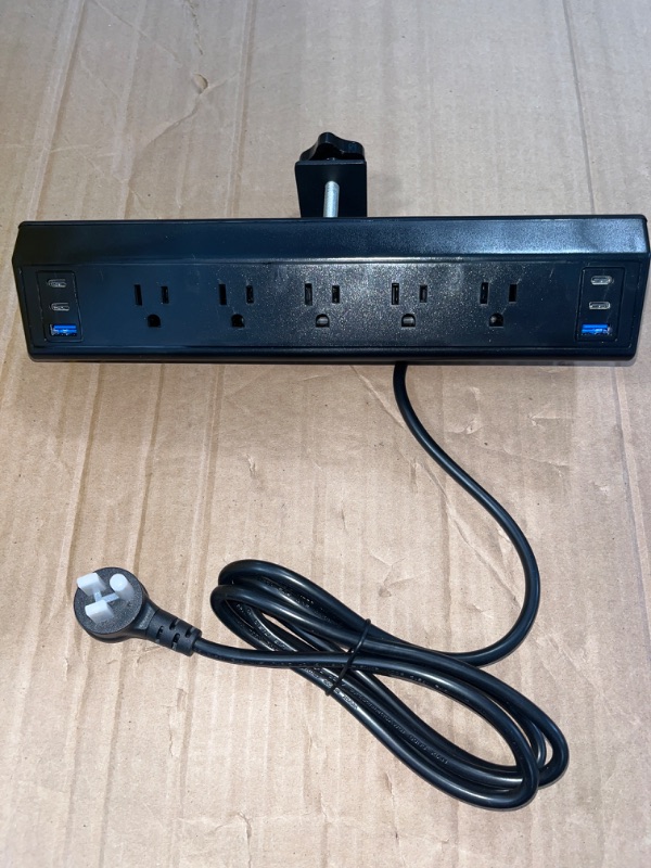 Photo 1 of 40W Fast Charging Station, Desk Clamp Power Strip with 4 PD USB-C Ports, 5 AC Outlets and 6ft Cord, Fits 1.6" Tabletop Edge