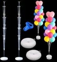 Photo 1 of 2 Sets Balloon Column Stand Kit 5.3 FT Adjustable Height Balloon Holder for Floor or Table with Water Fillable Base Balloon Tying Knot Tool for Baby Shower Graduation Birthday Wedding Christmas Party