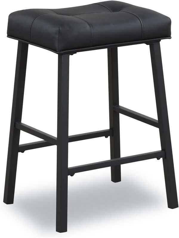 Photo 1 of 24 inch Bar Stools, Counter Height Kitchen Bar Stools for Home Bar, Saddle Seat Padding, Black Metal Legs, KR302PBK1