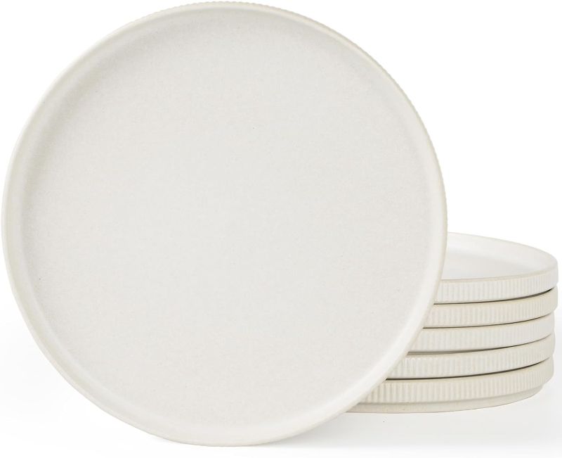 Photo 1 of Lareina Ceramic Dinner Plates Set of 6, 10 Inch Stoneware Dish Set with Wavy Rim Specks, Modern Rustic Dinnerware Plate Set Kitchen Porcelain Serving Dishes, Matte Vanilla White
