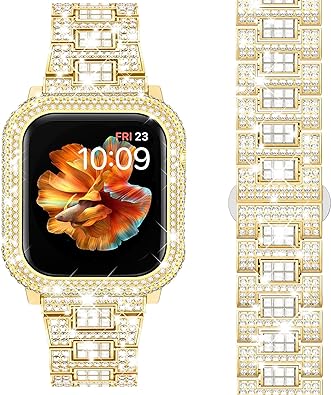 Photo 1 of Mosonio Compatible with Bling Apple Watch Band Women 40mm 44mm 41mm 45mm with Shiny Metal Case, Full Sparking Luxury Diamond Bands and Cover Set, Cute Charming Strap for iWatch SE Series 9/8/7/6/5/4 Watch 