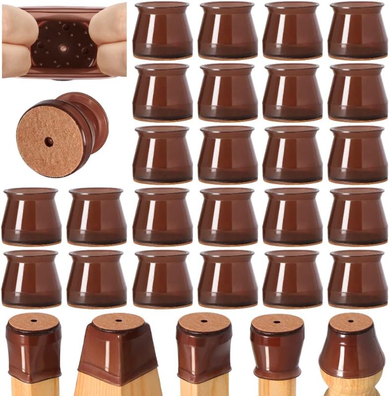 Photo 1 of 24 Pcs Chair Leg Floor Protectors for Hardwood Floors Silicone Covers to Protect Wood Tile Floors Felt Bottom Furniture Leg Caps Non Slip Reduce Noise (Large-Brown)