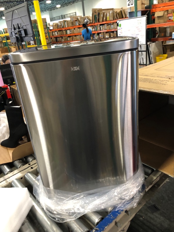 Photo 2 of ***DAMAGED***
EKO Madison Brushed Stainless 50 Liter/13.2 Gallon Step Trash Can with Inner Liner - Fingerprint Resistant Finish