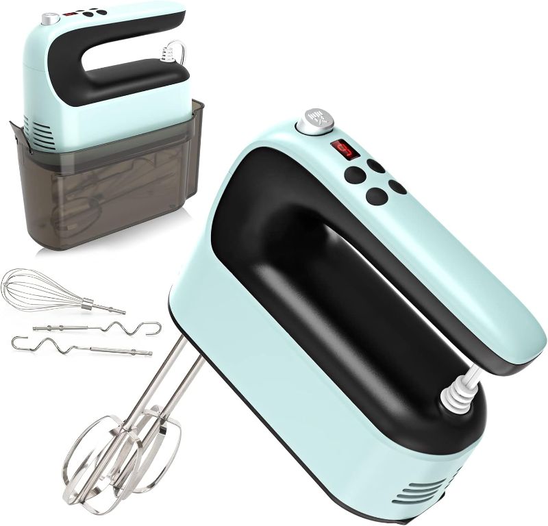Photo 1 of 9-Speed Digital Hand Mixer Electric, 400W Powerful DC Motor, Baking Mixer Handheld with Snap-On Storage Case, Touch Button, Turbo Boost, Dough Hooks, Whisk (Ice Blue)
Visit the Yomelo Store