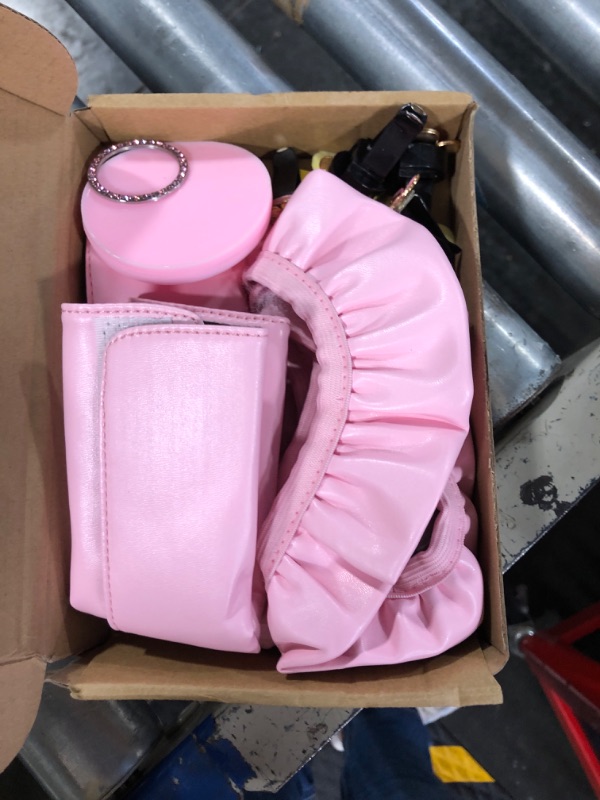 Photo 2 of 10 Pc Pink Leather Steering Wheel Cover Set - With Seat Belt Pads, Cup Holders, Bling Buttons