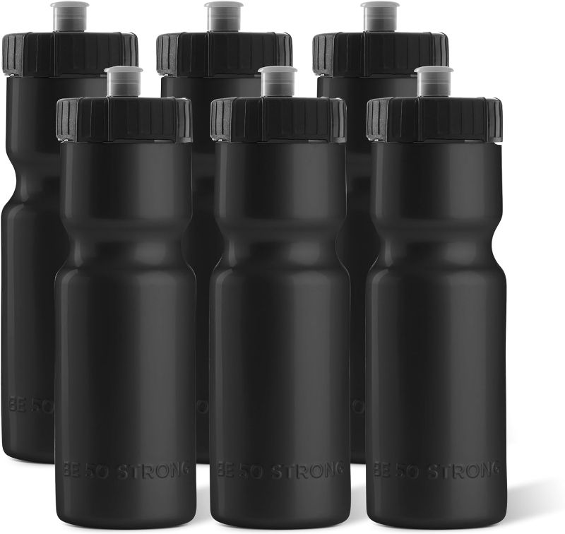 Photo 1 of 6 Strong Sports Water Bottle | Reusable Squeeze Water Bottles | 22 oz. BPA-Free Plastic Bottles with Pull Top Cap | Made in USA | Top Rack Dishwasher Safe | Fits Most Bike Cages