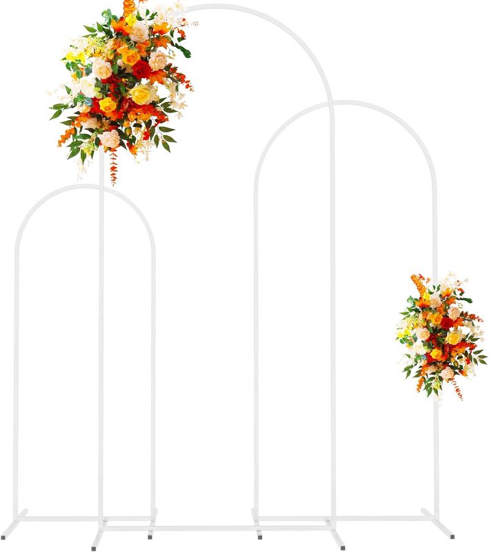 Photo 1 of Metal Arch Stand White Wedding chiara backdrop Stand Set of 3 (6FT,5FT,4FT) Square Arched Frame for Birthday Party Decoration
