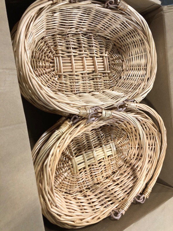 Photo 3 of 6 Pcs Wicker Basket with Handle Woven Picnic Baskets Braided Oval Willow Fruit Basket Harvest Gifts Basket Small Empty Basket for Fruits Vegetables, Bread Home Garden Easter Party Supplies