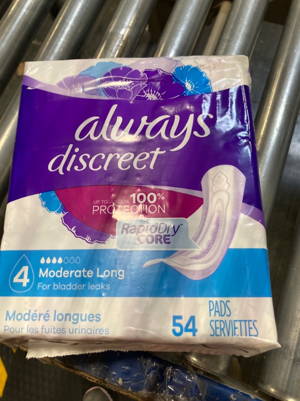 Photo 2 of Always Discreet, Incontinence & Postpartum Pads For Women, Size 4, Moderate Absorbency, Long Length, 54 Count