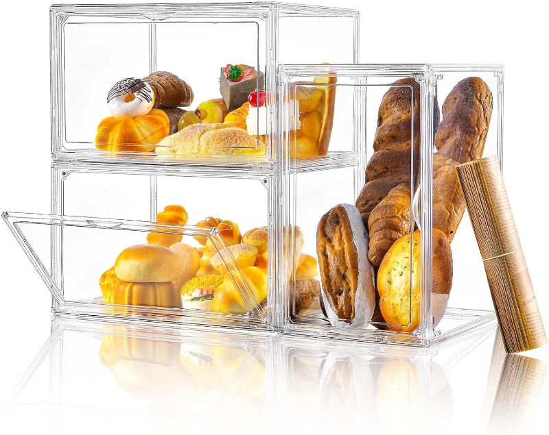 Photo 1 of 3 Pack Bread Box, Stackable Bread Storage Container, Large Bread Storage for Homemade Bread, Clear Bread Box for Kitchen Countertop,3 Layers Bread Container for Bagels, Muffins, Rolls
