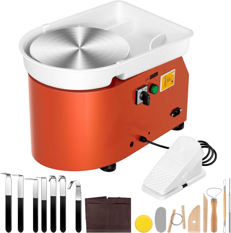 Photo 1 of VIVOHOME 28CM 11Inch Large Electric Pottery Wheel Forming Machine Ceramic Clay Wheel with Foot Pedal Detachable Basin DIY Tools for Adults Beginners Orange
