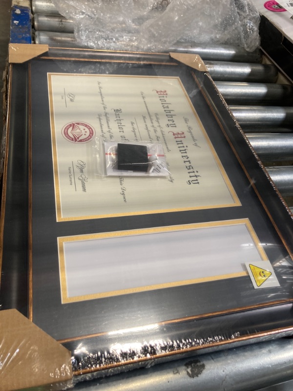 Photo 2 of ***THE MEASUREMENTS ARE UNKNOWN / ***product similar to the original photo*** EXCELLO GLOBAL PRODUCTS 19.5''X13'' Modern Photo Document Frame with Double Mat Graduation Diploma Certificate with Tassel Holder (Black/Gold)
