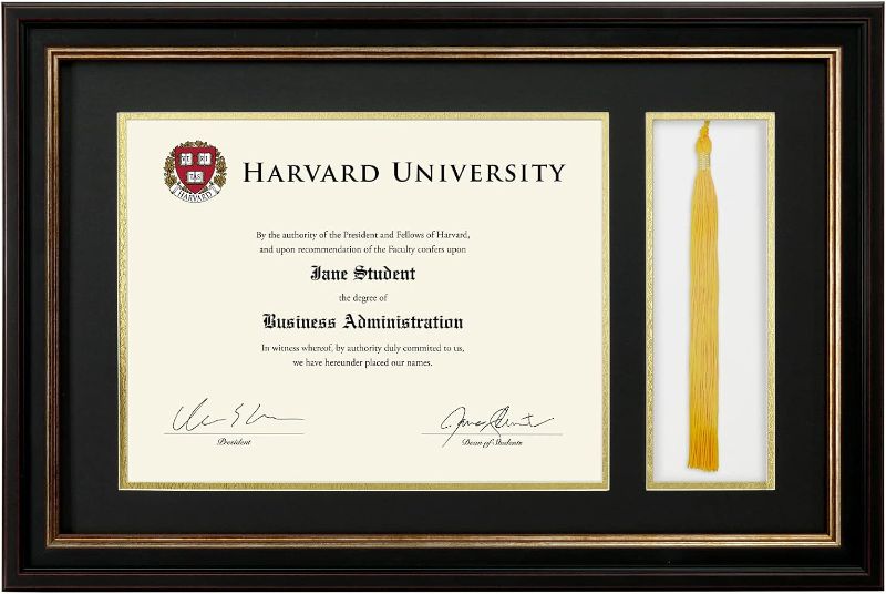 Photo 1 of ***THE MEASUREMENTS ARE UNKNOWN / ***product similar to the original photo*** EXCELLO GLOBAL PRODUCTS 19.5''X13'' Modern Photo Document Frame with Double Mat Graduation Diploma Certificate with Tassel Holder (Black/Gold)
