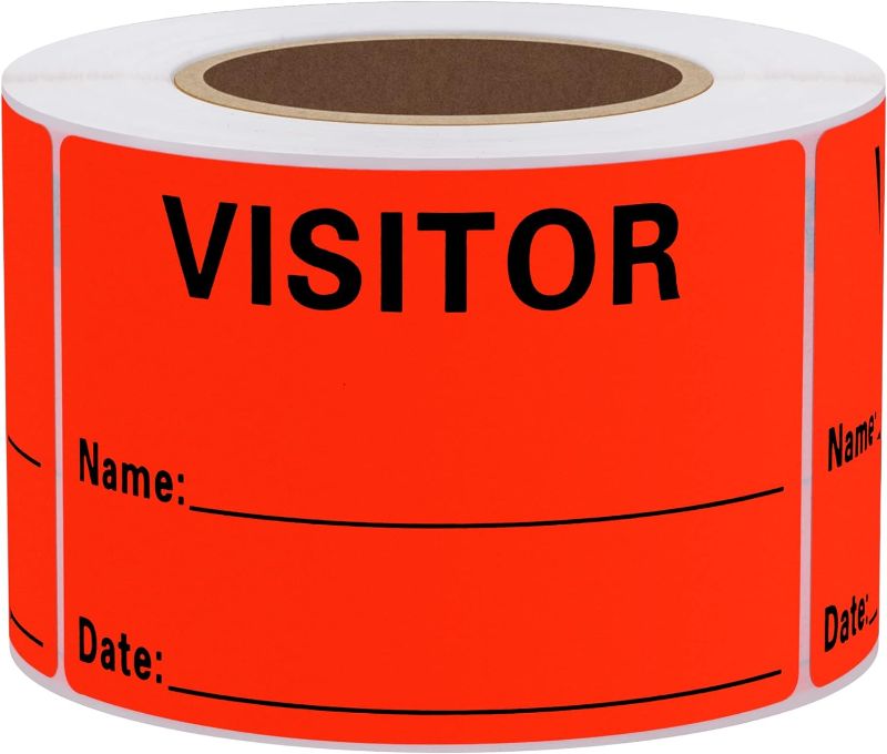 Photo 1 of ***4 COUNT*** Visitor Pass Labels Name Identification Stickers Writable 2×3 Inch Fluorescent Red - 300 Stickers Per Roll
