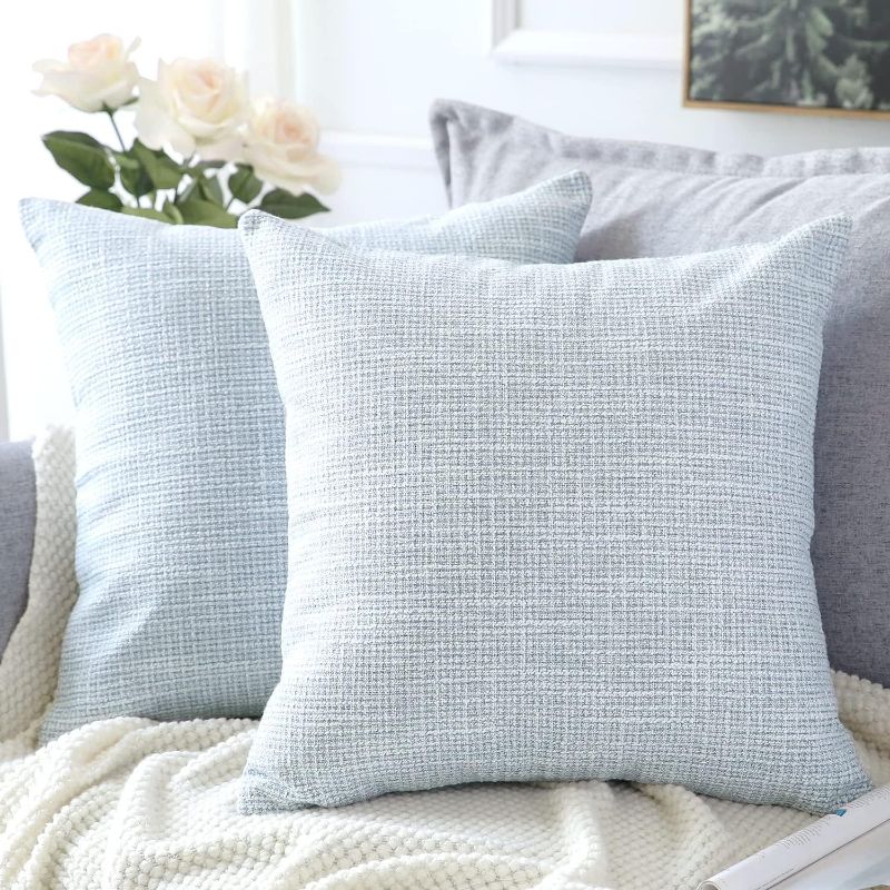 Photo 1 of OTOSTAR Linen Throw Pillow Covers Set of 2 Decorative Square Pillowcases Cushion Covers 14x14 Inch for Home Decor Sofa Bedroom Car 35 x 35 CM Blue Grey