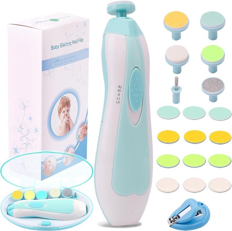 Photo 1 of Baby Nail Trimmer Electric Nail File Baby Nail Clippers, Safe Nail Filer Grinder Kit for Newborn Infant Toddler Kids or Adults Toes Fingernails Care Trim Polish, with Led Light and 10 Grinding Heads