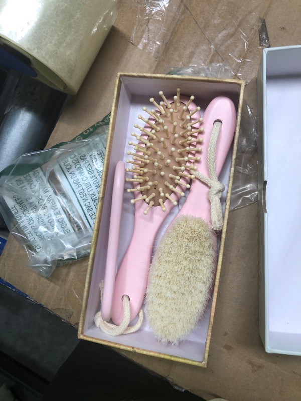 Photo 3 of Baby Hair Brush and Baby Comb Set - Wooden Baby Brush with Soft Goat Bristle - Toddler Hair Brush Baby Brush and Comb Set - Baby Brush Set for Newborns - Infant Hair Brush, Cradle Cap (Oval, Blush) Blush Oval