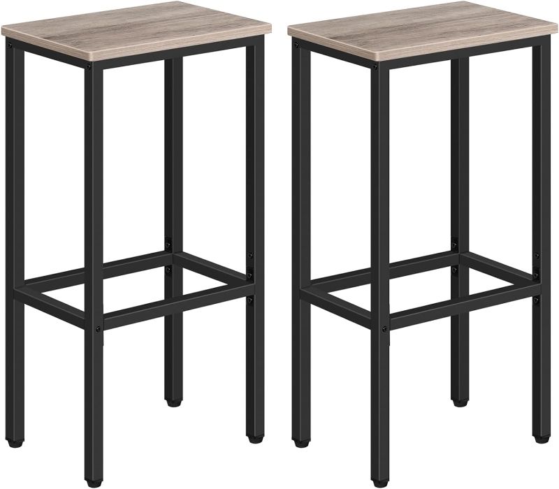 Photo 1 of Set of 2 Bar Stools, 29.5" Tall Counter Bar Stools, Kitchen Breakfast Bar Stools with Footrest, Rectangular Industrial Bar Chairs, for Dining Room, Bar, Greige and Black BAHG01701