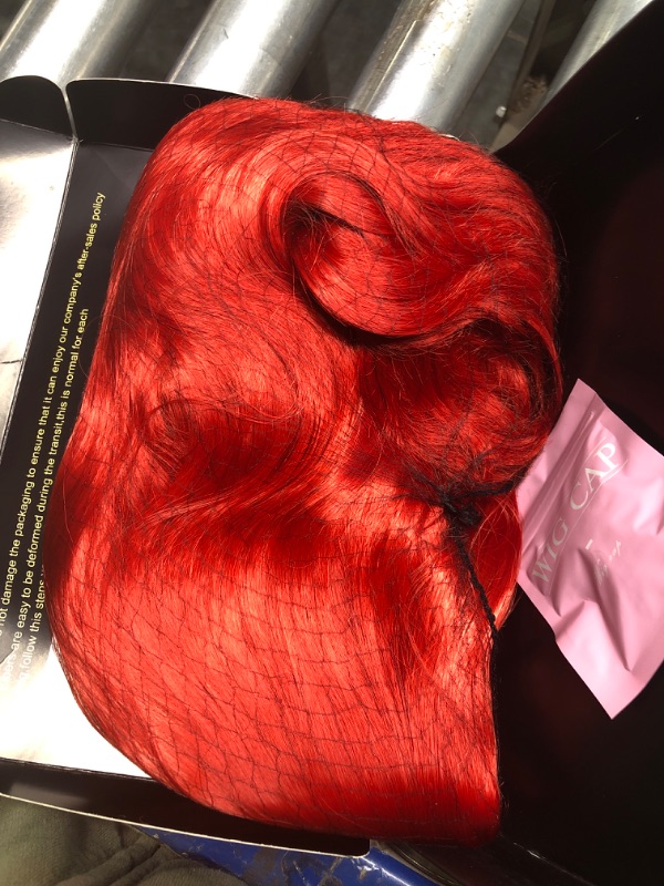 Photo 3 of BERON 14" Women Girls Short Curly Bob Wavy Wig Body Wave Halloween Cosplay Daily Party Wigs (Red) Red 14''