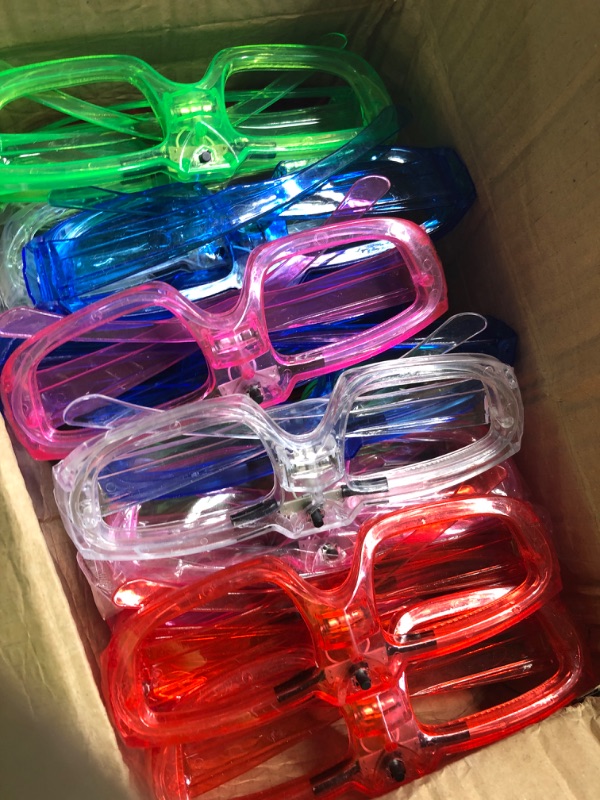 Photo 3 of 25 Packs LED Glasses Halloween Party Supplies ,5 Neon Colors,3 Light Modes Light up Glow Sticks Glasses Toys Party Supplies for kids Adults Glow Glasses Fit Christmas Valentine's Day New year