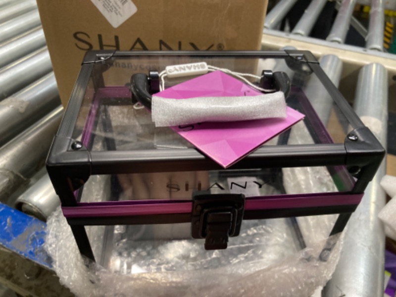 Photo 3 of ****USED*** SHANY Clear Cosmetics and Toiletry Train Case - Clear Travel Makeup Bag Case Organizer with Secure Closure and Black/Purple Accents Medium