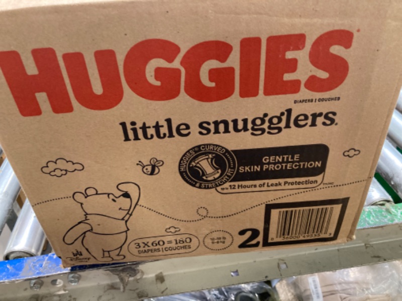 Photo 3 of Huggies Size 2 Diapers, Little Snugglers Baby Diapers, Size 2 (12-18 lbs), 180 Ct (3 packs of 60), Packaging May Vary Size 2 180