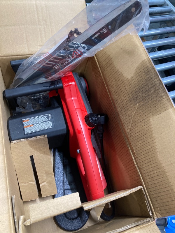 Photo 2 of ***The box is stained with oil, the product is used and dirty.*** CRAFTSMAN (CMECS600)Electric Chainsaw, 16-Inch, 12-Amp ,Red