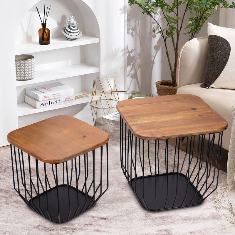 Photo 1 of ***product similar to the original photo*** Vipush Nesting Coffee Table Set of 2 End Table with Metal Frame Wooden Cocktail Table Tea Table for Living Room Dining Room Modern Style, Rustic Brown
