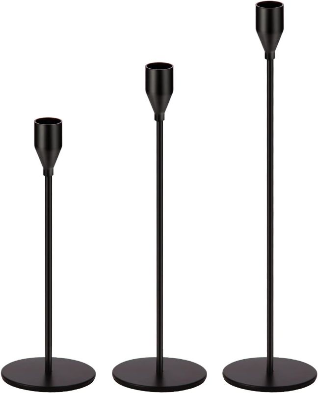 Photo 1 of Matte Black Candle Holders Black Candlestick Holders Metal Candle Holder for Wedding, Dinning, Party, Fits 3/4 inch Thick Candle&Led Candles (Set of 3 Pcs)
