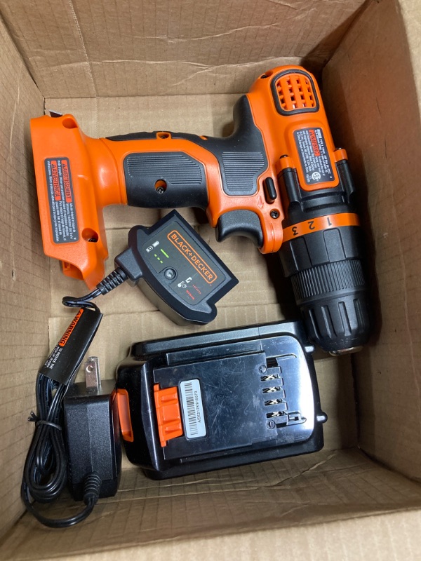 Photo 2 of BLACK+DECKER 20V MAX Cordless Drill and Driver, 3/8 Inch, With LED Work Light, Battery and Charger Included (LDX120C) Drill/Driver Only