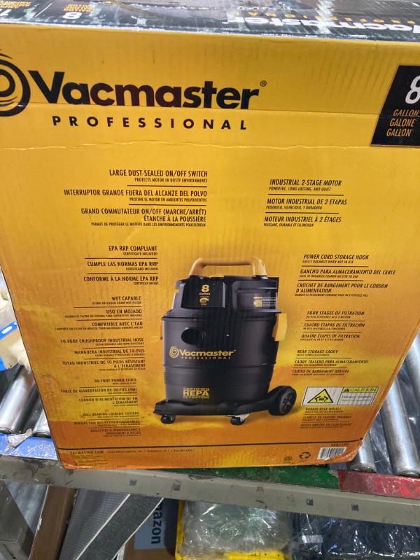 Photo 2 of *** MISSING PARTS***
 Pro 8 gallon Certified Hepa Filtration Wet/Dry Vac,Black 8 Gallon Vac