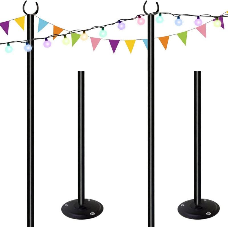 Photo 1 of 10ft String Light Poles for Hard Surfaces, Light Poles for Outdoor String Light, Perfect for Garden, Backyard, and Patio Lighting Stand for Parties, Wedding - Matte Black Finish - 2 Pack
