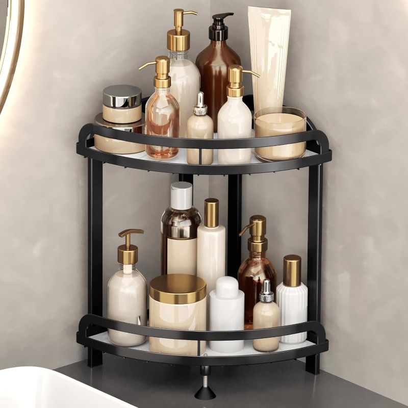 Photo 1 of Corner Bathroom Organizer,2 Tier Corner Shelf Organizer Bathroom Counter, Corner Bathroom Sink Organizer Countertop,Corner Vanity Shelf Makeup Cosmetic Storage Perfume Tray for Kitchen,Dresser
