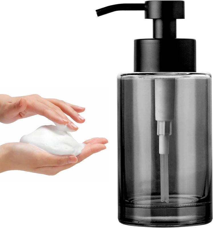 Photo 1 of  Soap Dispenser,12oz Black Thick Glass Bathroom Soap Dispenser with Stainless Steel Pump,Dish Soap Dispenser,Soap Dispenser for Bathroom,Kitchen(Black Dispenser)