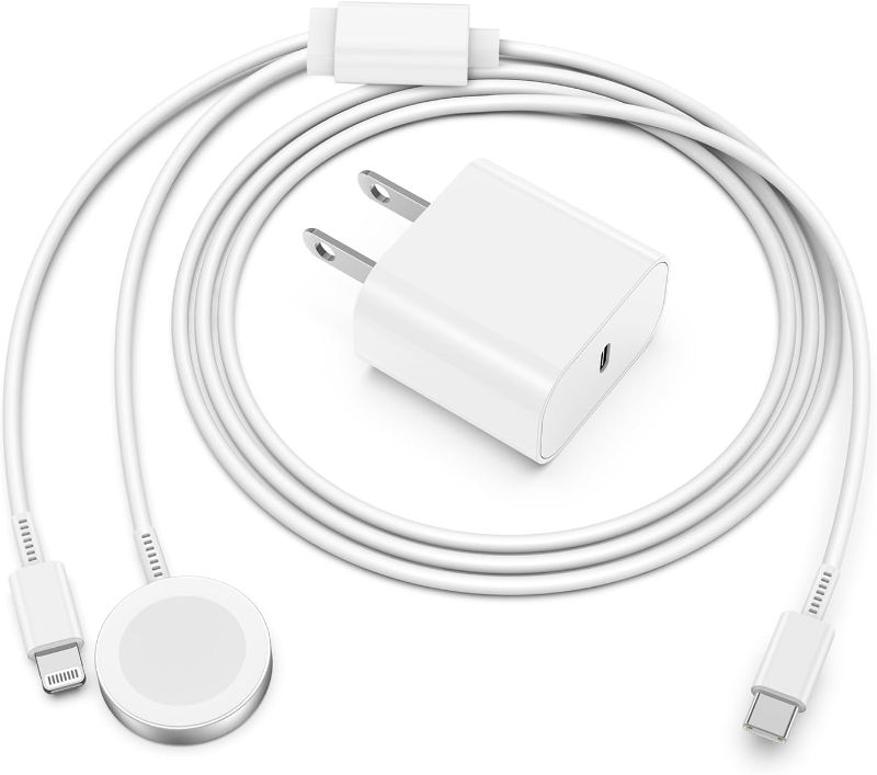 Photo 1 of  for Apple Watch Charger, 2 in 1 iPhone and iWatch Magnetic Fast Charging Cable 6FT with USB C Wall Charger Block for Apple Watch Series 9/8/7/6/SE/5/4/3,iPhone 14/13/12-White