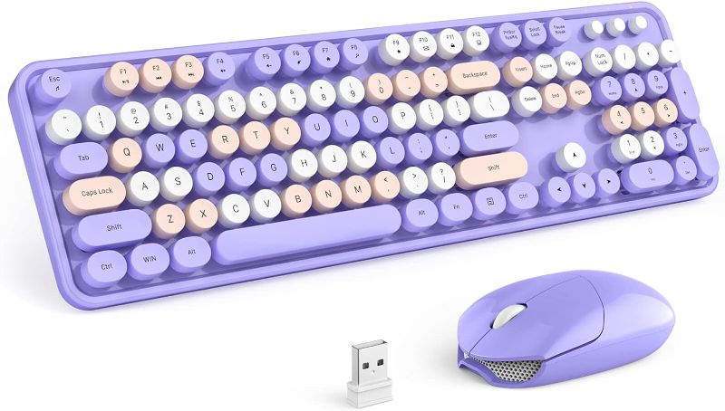 Photo 1 of KNOWSQT Wireless Keyboard Mouse Combo Purple - 2.4G Colorful Typewriter Less Noise Full-Size Keyboards - USB Receiver Plug and Play, for Computer, PC, Laptop, Desktop, Windows, Mac